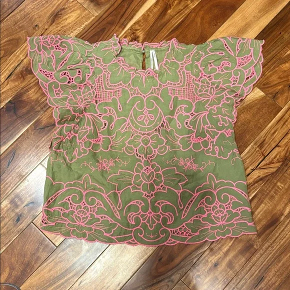 Anthropologie The Lainie High Neck Lace Cut-Work Top - Picture 3 of 5